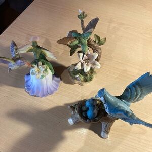 vintage aldon and avon hummingbird and blue jay figurines collection set of 4